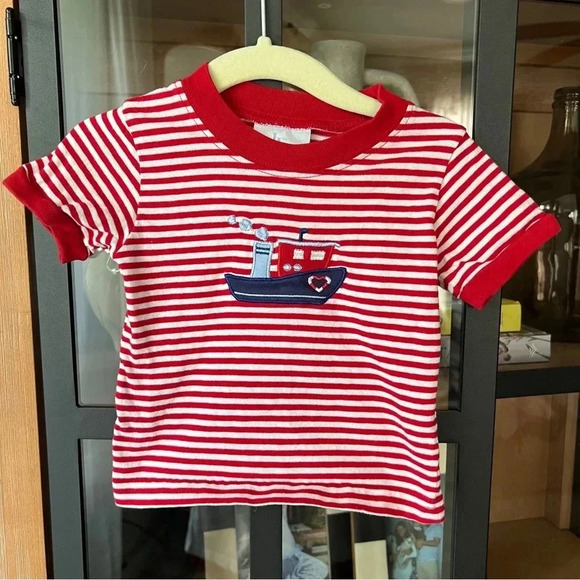 Little English tee appliqué boat striped baby boy toddler Pima cotton tshirt - Picture 1 of 4